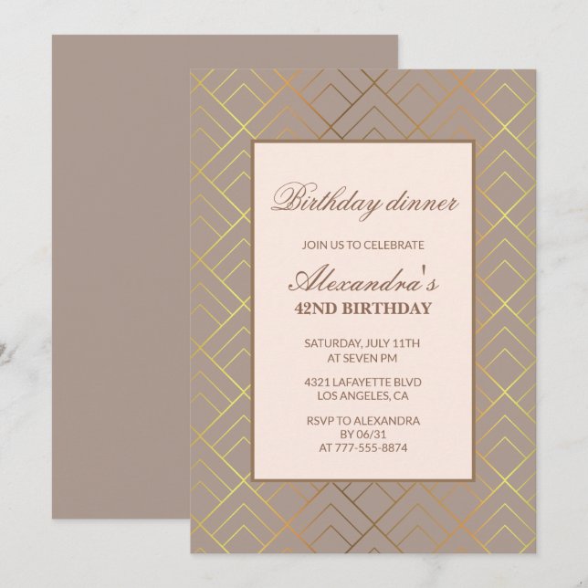 Elegant Gold 42e anniversaire Invitations de dîner (Devant / Derrière)