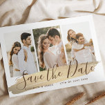 Elegant Gold 4 Photo Save The Date Wedding Invite<br><div class="desc">Elegant Gold 4 Photo Save The Date Wedding Wedding Invitation. Stylish and modern that can match any colour scheme with a bohemian style. Editable template. Just upload your photos to change the images. Check the collection to see other designs and matching stationery,  wedding welcome sign and decor.</div>