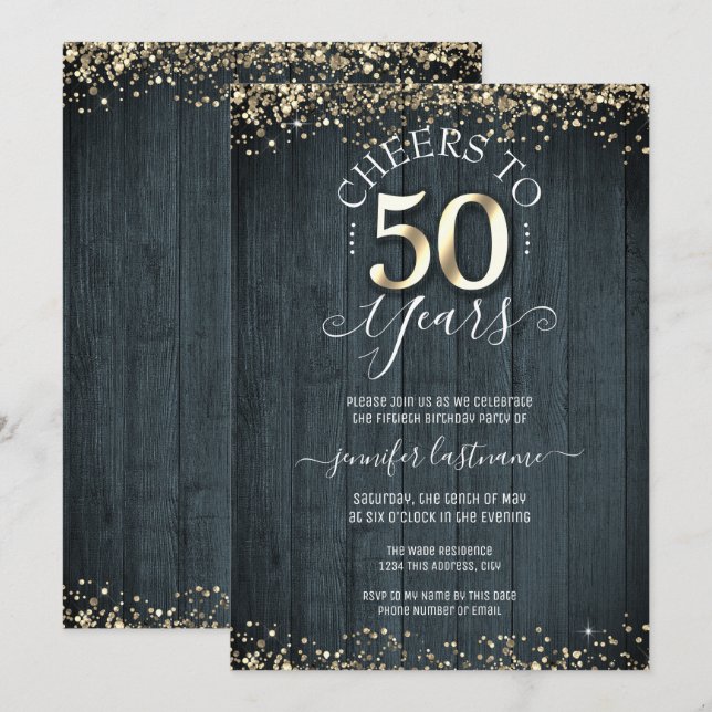 Elégant Gold 50e Anniversaire Invitation officiell (Devant / Derrière)