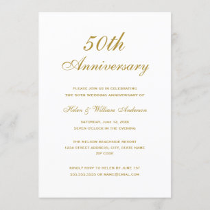 Elégant Gold 50e anniversaire Mariage Invitations