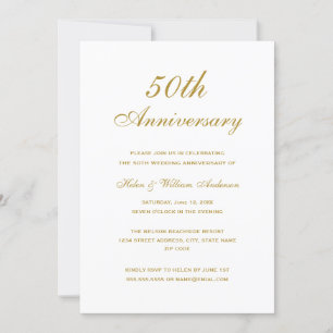 Élégant Gold 50e Mariage Invitation Anniversaire