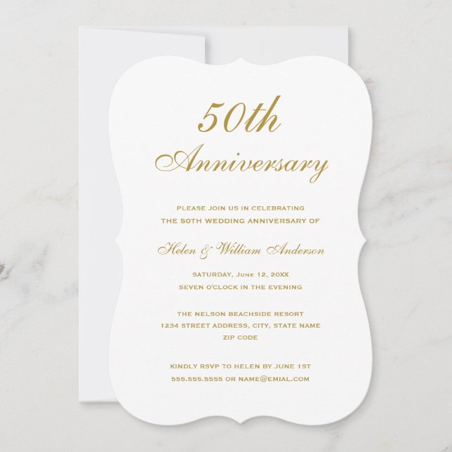 Élégant Gold 50e Mariage Invitation Anniversaire (Devant)