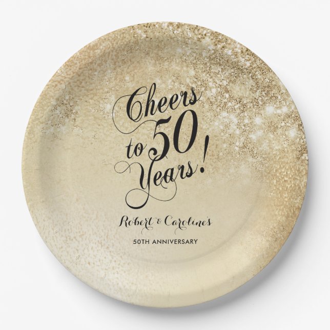 Elegant Gold 50th Anniversary Paper Plate (Front)