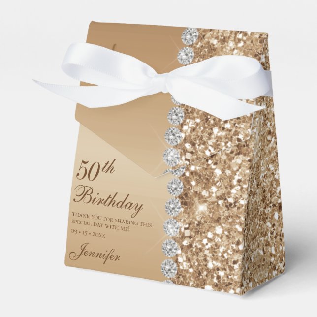 Elegant Gold 50th Birthday Favor Box (Front Side)