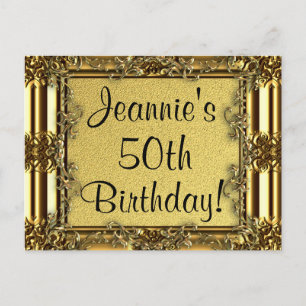 Elegant Gold 50th Birthday Invitation Postcards