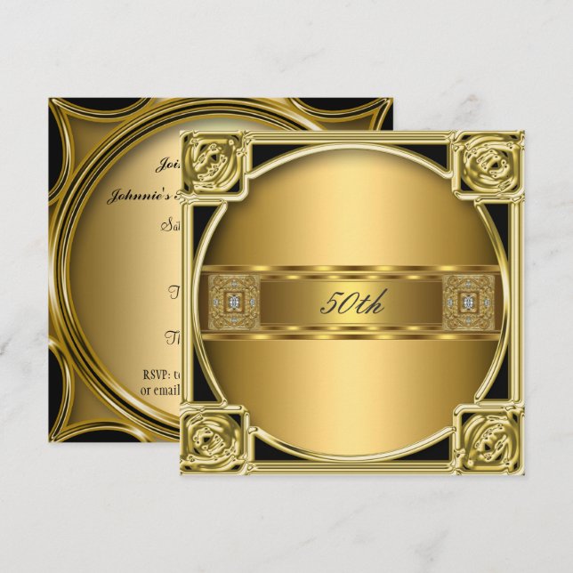 Elegant Gold 50th Birthday Party Anniversary Gold Invitation (Front/Back)
