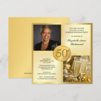 Elegant Gold 50th Birthday Party Photo Invitations