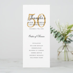 Elegant Gold 50th Birthday Party Program w/ Menu