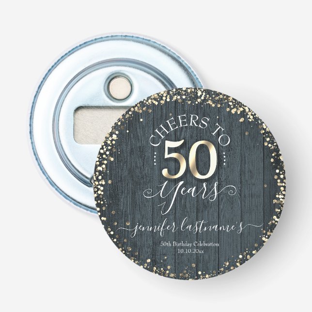 Elegant Gold 50th Birthday Script Bottle Opener (Front)