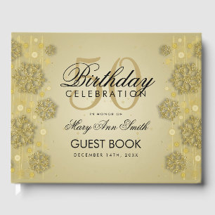 Elegant Gold 50th Birthday Winter Glitter Guest Book