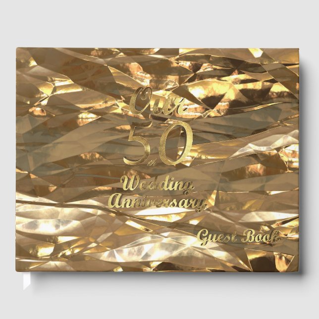 Elégant Gold 50th Mariage Anniversaire Livre d'inv (Recto)