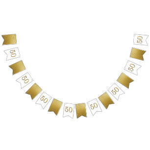 Elegant gold 50th party celebration faux foil bunting flags