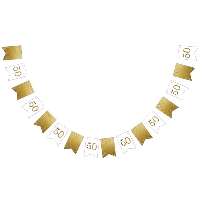 Elegant gold 50th party celebration faux foil bunting flags (All)