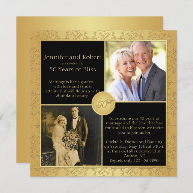 Elegant Gold 50th Wedding Anniversary Invitation (Front/Back)