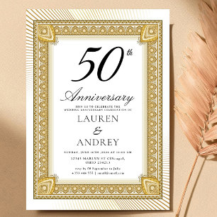 Elegant  Gold 50th Wedding Anniversary Invitation