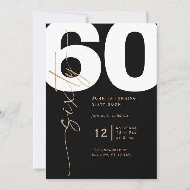 Elegant Gold 60th Birthday Invitation (Front)