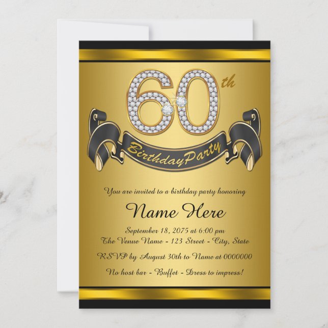 Elegant Gold 60th Birthday Party Invitation (Front)