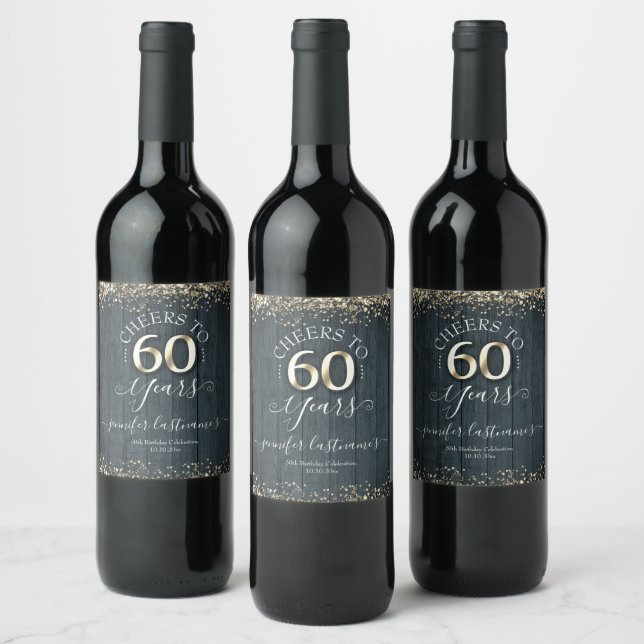 Elegant Gold 60th Birthday Script Wine Label (Bottles)