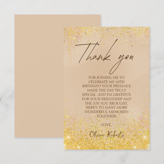 Elegant Gold 60th Birthday Thank You Card (Front/Back)