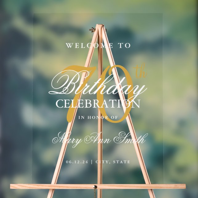 Elegant Gold 70th Birthday Party Welcome  Acrylic Sign (Neutral)