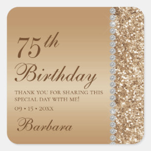 Elegant Gold 75th Birthday Thank You Square Sticker