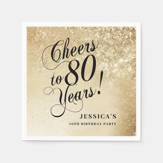 Elegant Gold 80th Birthday Napkin (Front)