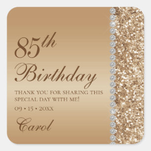 Elegant Gold 85th Birthday Thank You Square Sticker