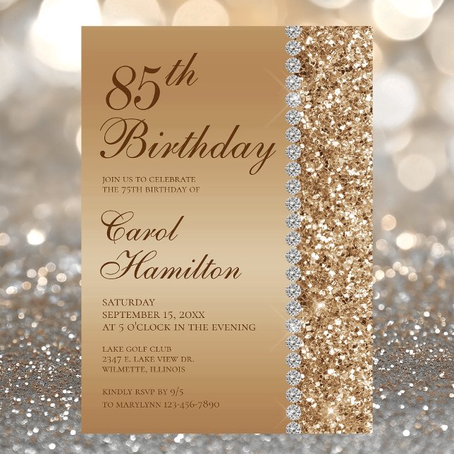Elegant Gold 85th Photo Birthday Invitation (Creator Uploaded)