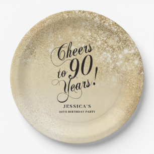 Elegant Gold 90th Birthday Paper Plate