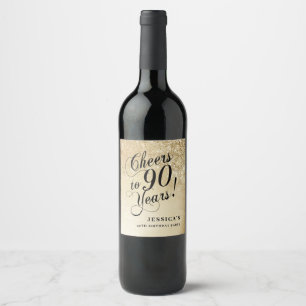 Elegant Gold 90th Birthday Wine Label