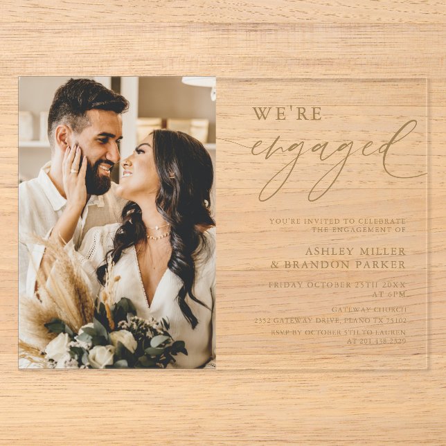 Elegant Gold Acrylic Engagement Party Acrylic Invitations (Front)