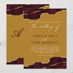 Elegant Gold Agate Burgundy Wedding Invitation