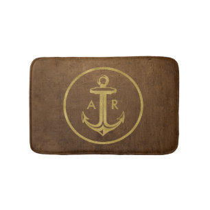 Elegant gold anchor with initials Nautical Gifts Bath Mat