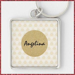 Elegant Gold and Beige Glitter Keychain