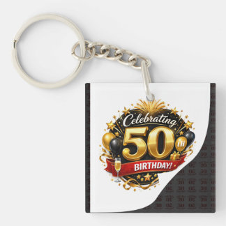 Elegant Gold and Black 50th Birthday Celebration Keychain