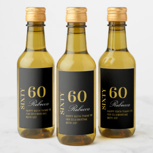 Elegant Gold and Black 60 Birthday Party Cocktail  Wine Label