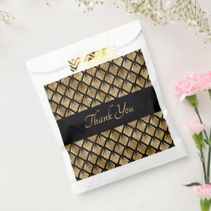 Elegant Gold and Black Art Deco Geometric Fans  Favour Bag