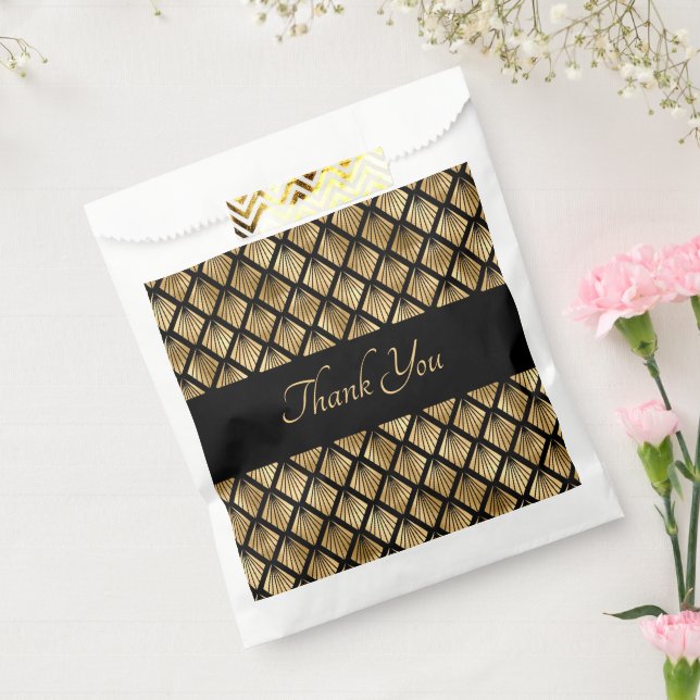 Elegant Gold and Black Art Deco Geometric Fans  Favour Bag (Sealed)