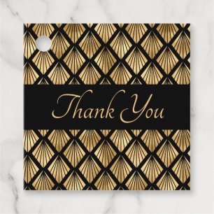 Elegant Gold and Black Art Deco Geometric Fans  Favour Tags