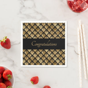 Elegant Gold and Black Art Deco Geometric Fans  Napkin