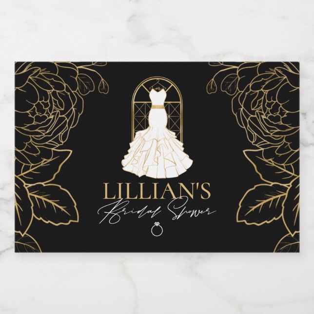 Elegant Gold and Black Bridal Dress Bridal Shower Sparkling Wine Label (Single Label)