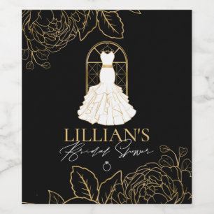 Elegant Gold and Black Bridal Dress Bridal Shower  Wine Label