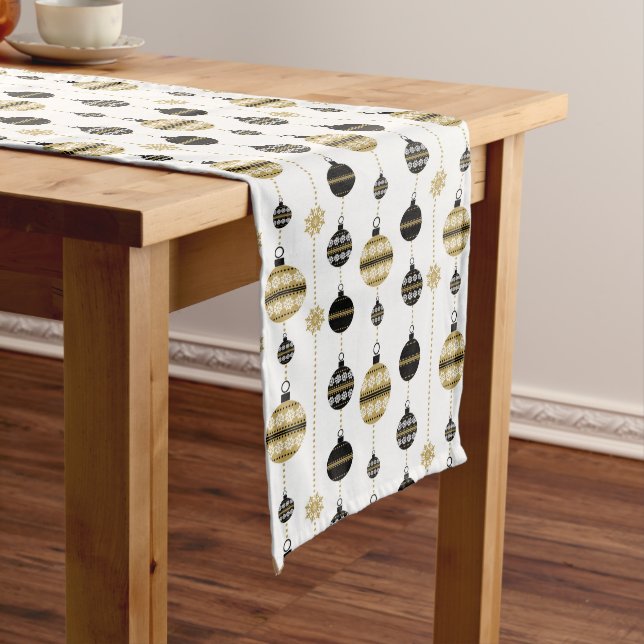Elegant Gold and Black Christmas Ornaments Pattern Long Table Runner (In Situ)