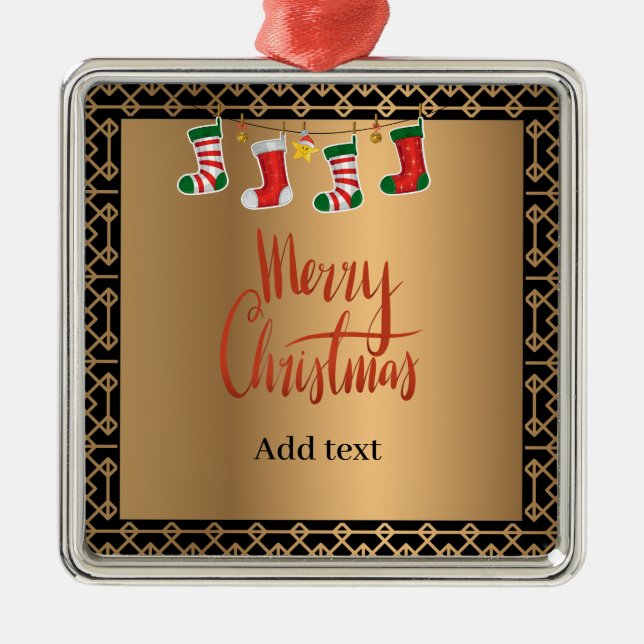 Elegant gold and black Christmas template Metal Ornament (Front)
