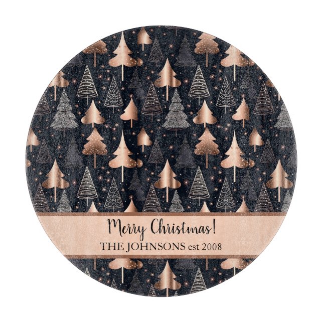 Elegant Gold and Black Christmas Trees Cutting Board (Front)