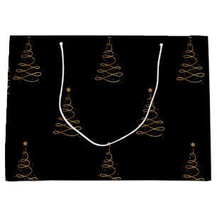 Elegant Gold and Black Christmas Trees   Large Gift Bag