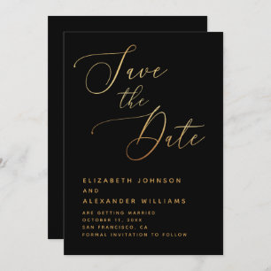 Elegant gold and black classic script wedding save the date