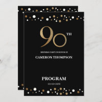 Elegant Gold and Black Confetti 90th birthday