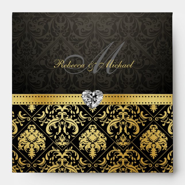 Elegant Gold and Black Damask Envelopes (Front)