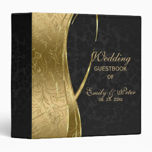 Elegant Gold And Black Damask- Guestbook Binder